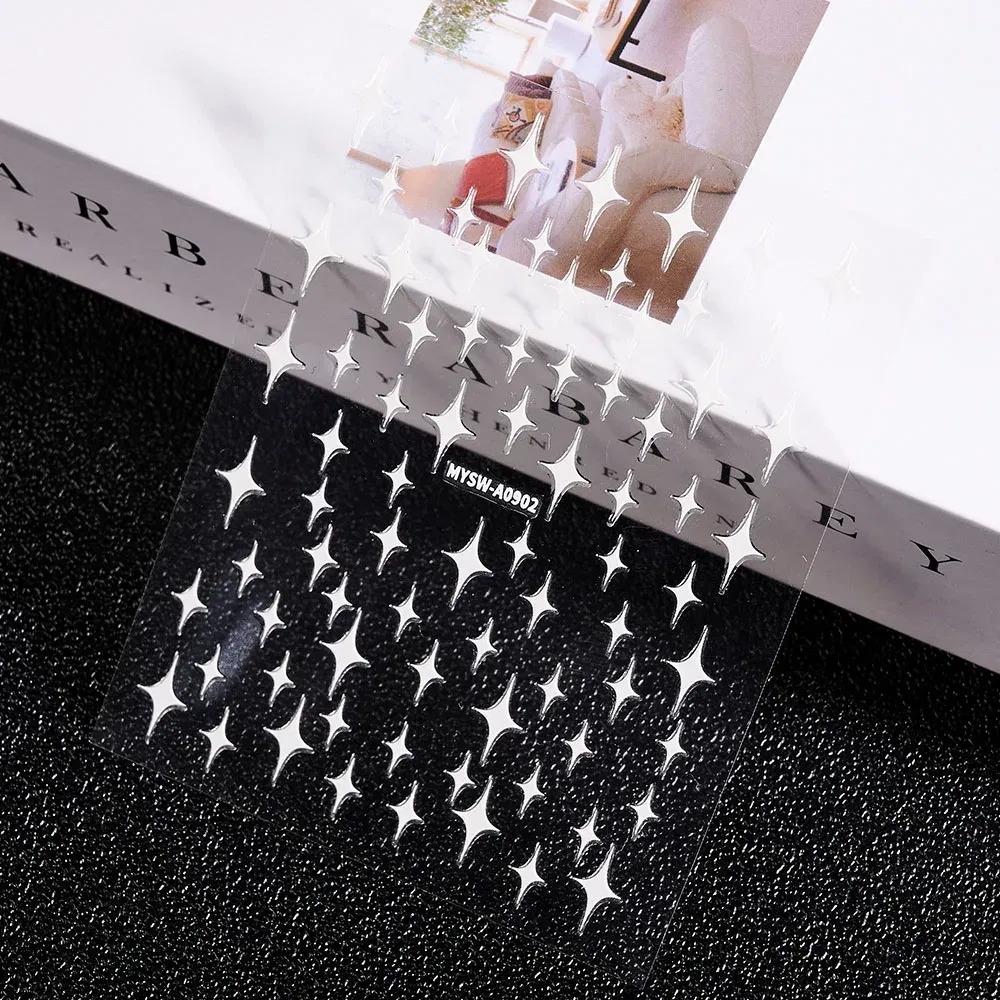 Color: Red - 3D Laser Silver/Rose Gold Hollow Cross Star Nail Art Stickers Design Self-Adhesive Hollow Cross Star Nail/Body Art Decor Sticker
