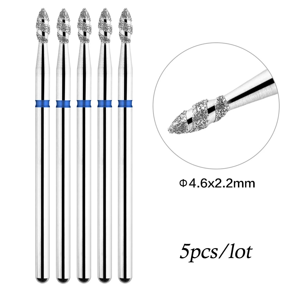 Color: light green - 5Pcs/lot Diamond Nail Bits Tornado Flame Cuticle Drill Bit Pro Russian Electric File Bits for Nail Manicure and Pedicure 3/32''