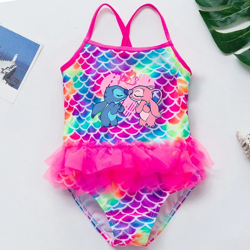 Color: PURPLE, Kid Size: 12M - Lilo Stitch Girl Swimsuit Summer One-Piece Swimwear Beachwear Pool Mermaid Fish Scale Print Bikini Bathing Outfit Swimming Wear