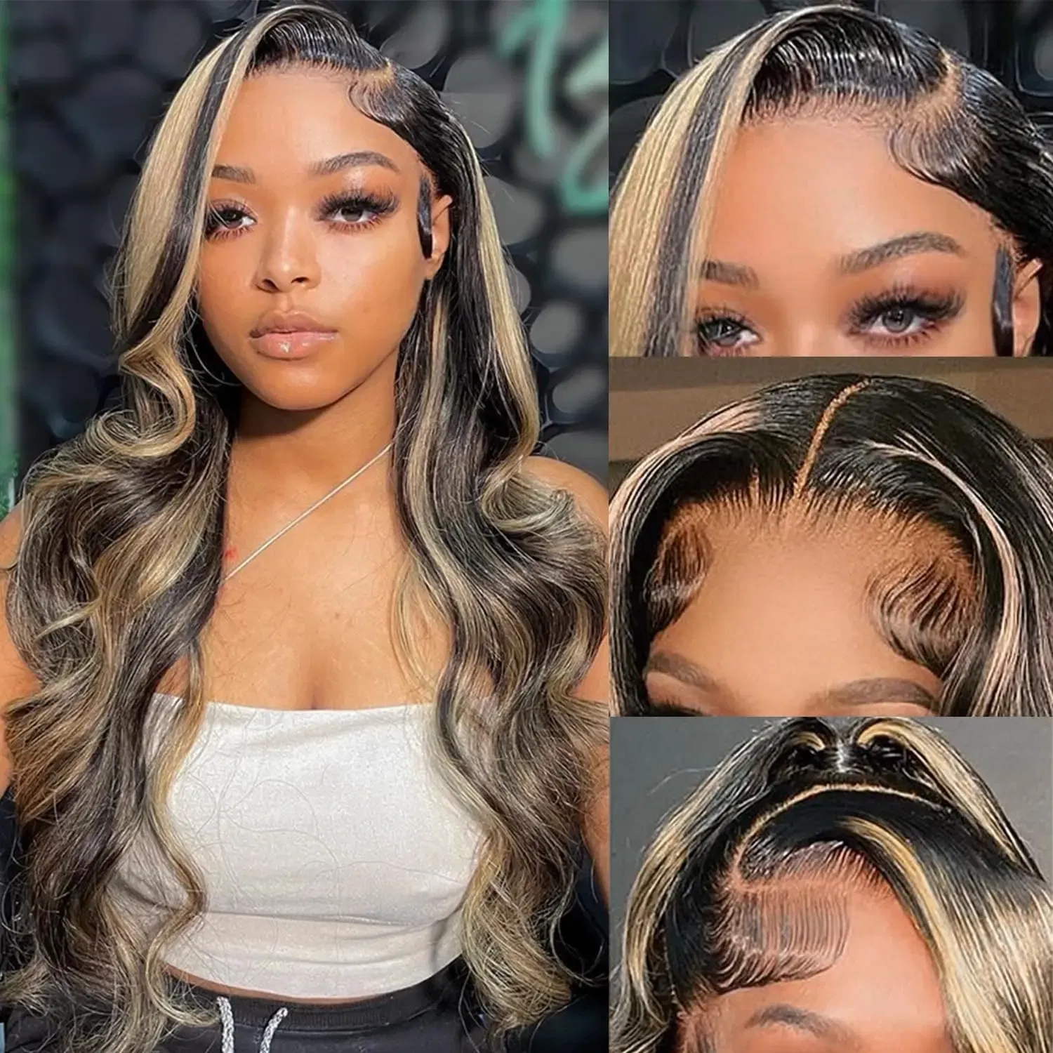 Hair Color: #6, Stretched Length: 20inches, Density: 180% - Highlight Blonde #1B/27 13X4 Lace Front Wigs Boday Wave Human Hair Transparent Lace Frontal Wigs Pre Plucked For Salon Quality