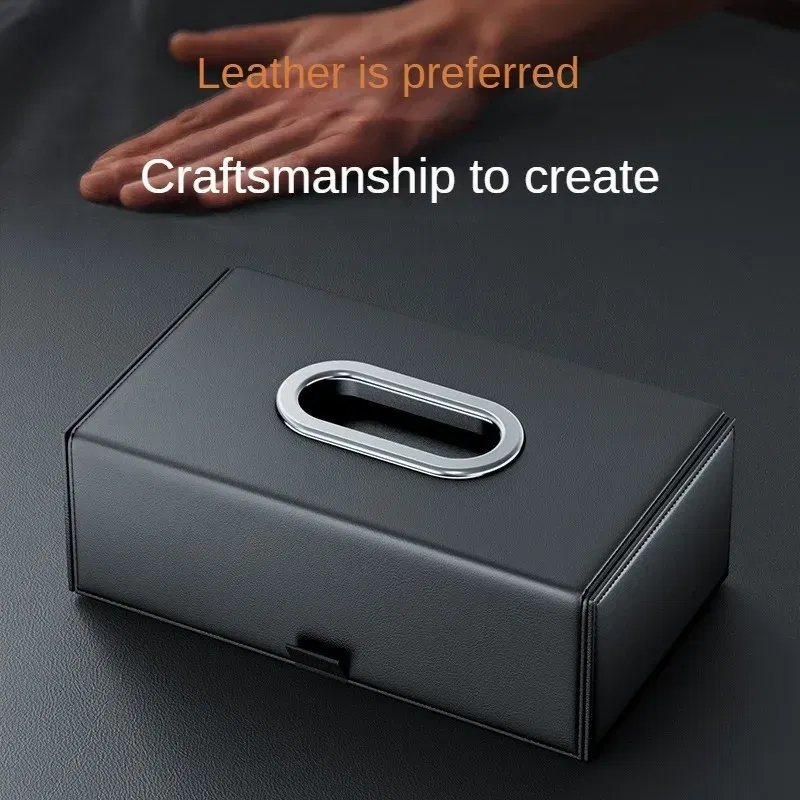 Color Name: Brown - 1pc PU Leather Car Tissue Box - Elegant Stitching, Durable Armrest Organizer, Compact Design, Efficient Space Use