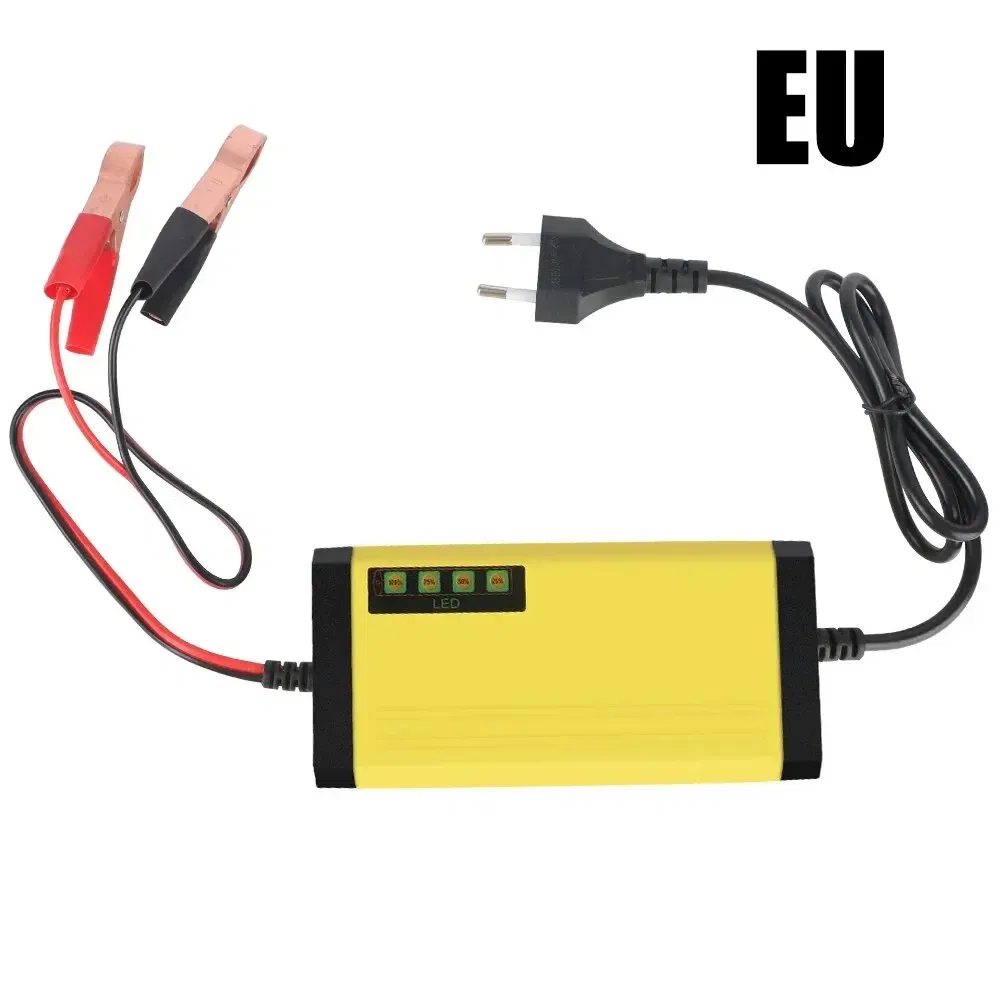 Color: Yellow - 12V 2A Car Battery Charger 220V Power Puls Repair Charger Wet Dry Lead Acid Battery LED Display Moto Truck Battery Charger