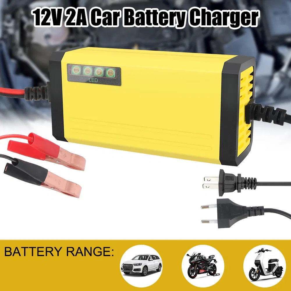 Color: Yellow - 12V 2A Car Battery Charger 220V Power Puls Repair Charger Wet Dry Lead Acid Battery LED Display Moto Truck Battery Charger