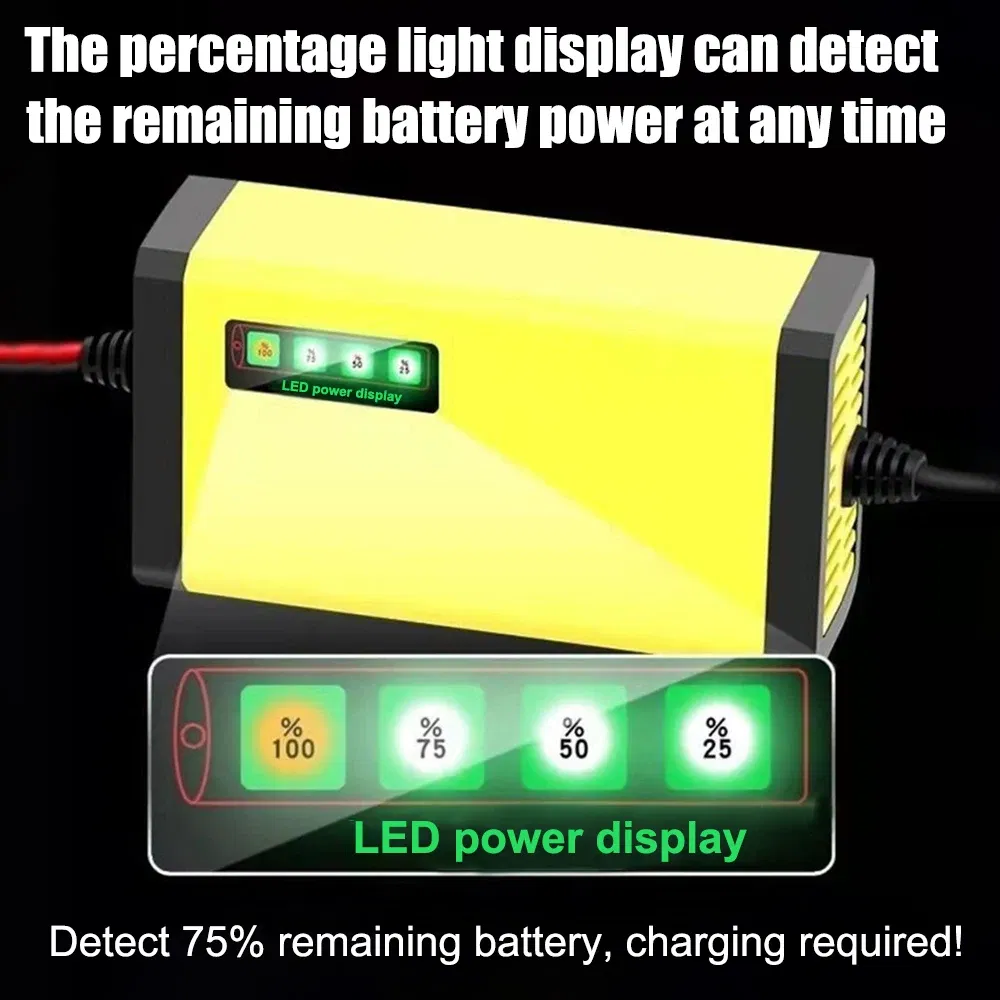 Color: Yellow - 12V 2A Car Battery Charger 220V Power Puls Repair Charger Wet Dry Lead Acid Battery LED Display Moto Truck Battery Charger