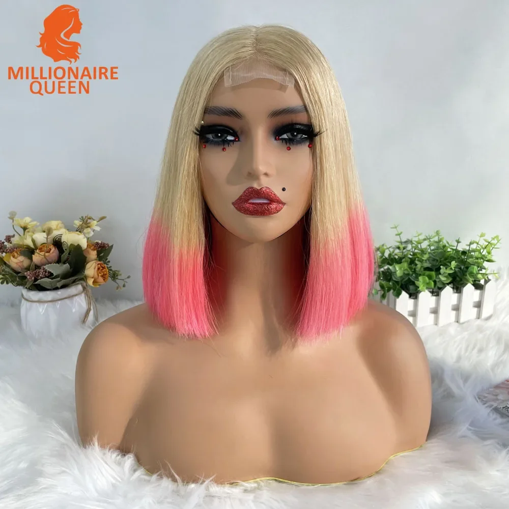 Color: 1B/27HL, Stretched Length: 10inches, Density: 250%, Lace Size: 2x6 - Highlight P4/30 Brown Vietname Bone Straight Bob Wig Super Double Drawn Human Hair 2x6 Glueless Lace Closure Wig For Black Women