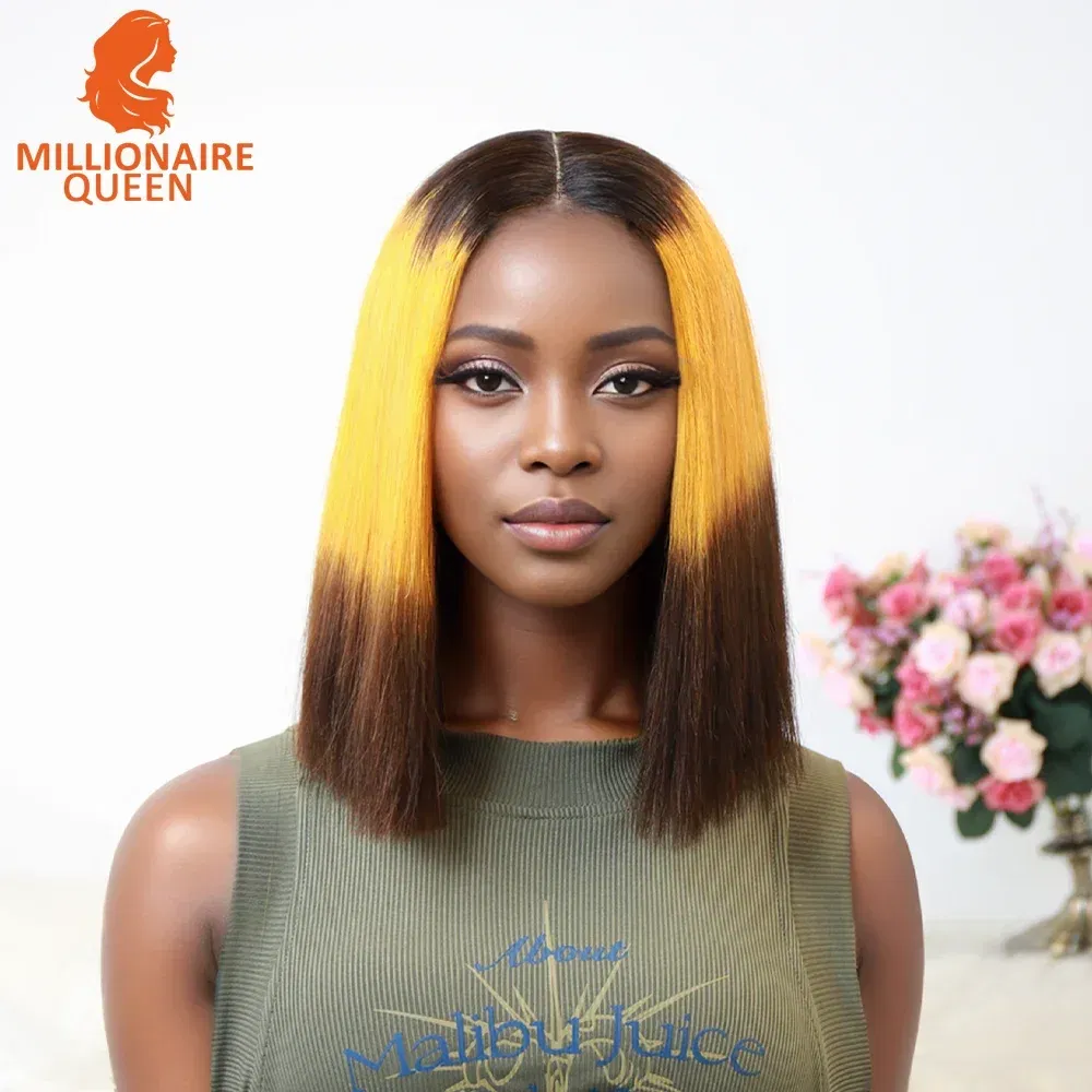 Color: 1B/27HL, Stretched Length: 10inches, Density: 250%, Lace Size: 2x6 - Highlight P4/30 Brown Vietname Bone Straight Bob Wig Super Double Drawn Human Hair 2x6 Glueless Lace Closure Wig For Black Women