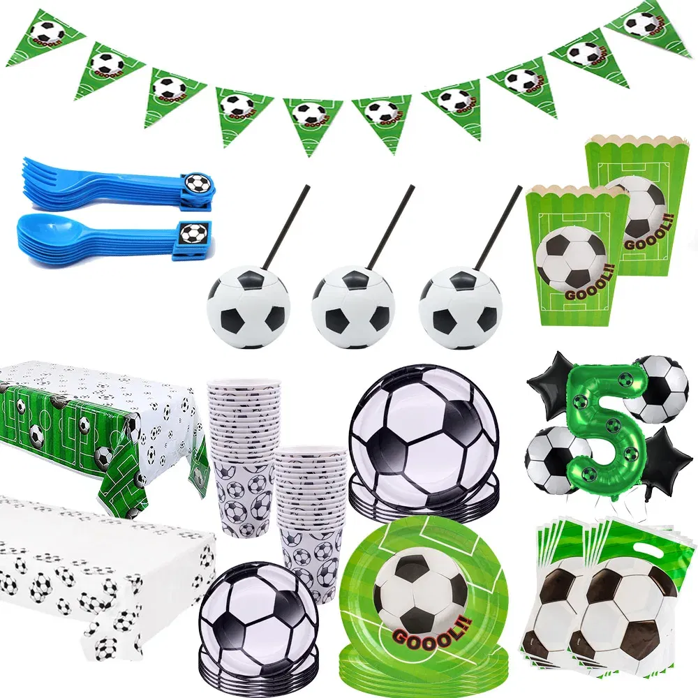 Color: DARK GRAY - Soccer Birthday Party Decorations Disposable Tableware Paper Plates Cups Napkins Tablecloth Balloon Banner Soccer Party Supplies