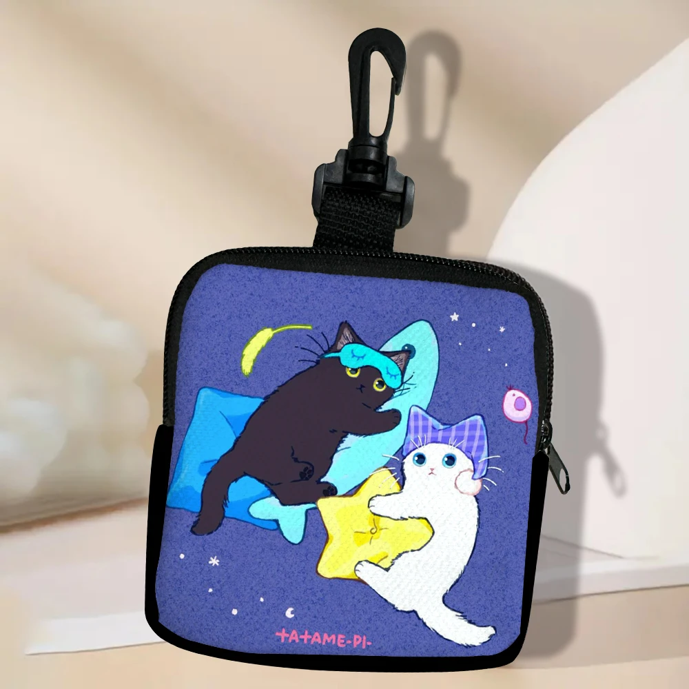 Color: Lavender - Cat Mini Coin Purse Simple Zipper Kid Storage Pouch Coin Key Bag Women Men Wallet Mini Purse 7.2