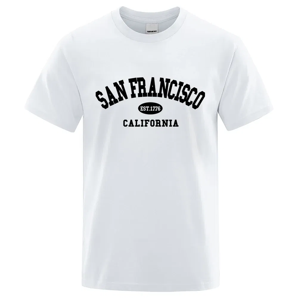 Color: Khaki, Size: M - Sanfrancisco Est.1776 California Letter T-Shirts Men Fashion Oversized Tops Summer Tshirt Loose Designer Luxury Tee Clothing