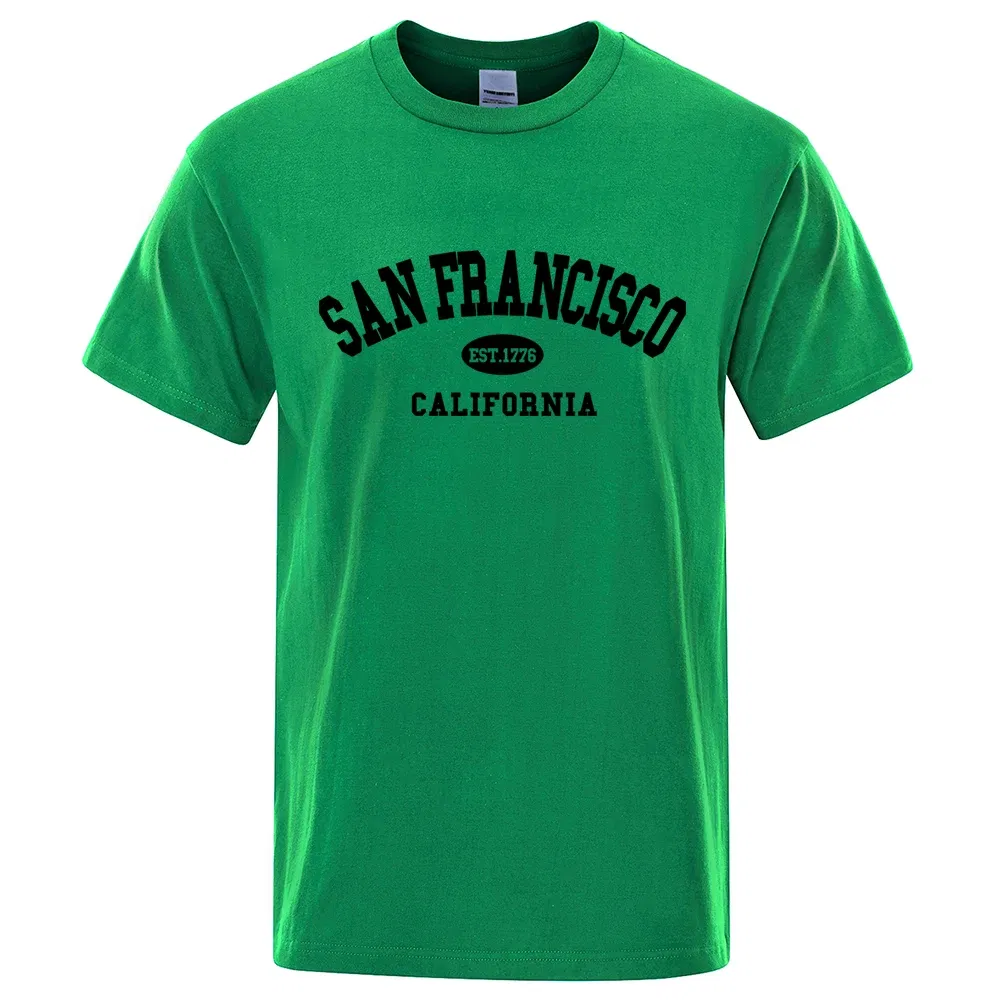 Color: Khaki, Size: M - Sanfrancisco Est.1776 California Letter T-Shirts Men Fashion Oversized Tops Summer Tshirt Loose Designer Luxury Tee Clothing