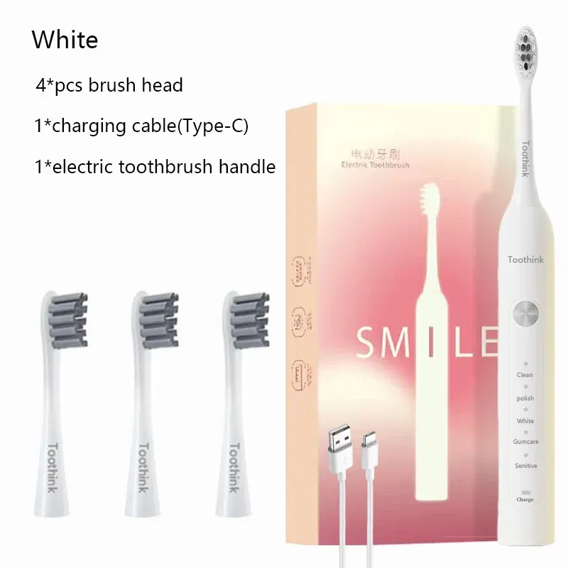 Color: transparent - Toothink Electric Toothbrush Smart Timing Tooth Brush Rechargeable Teeth Clean Whitening Sonic Toothbrush With Replacement Head