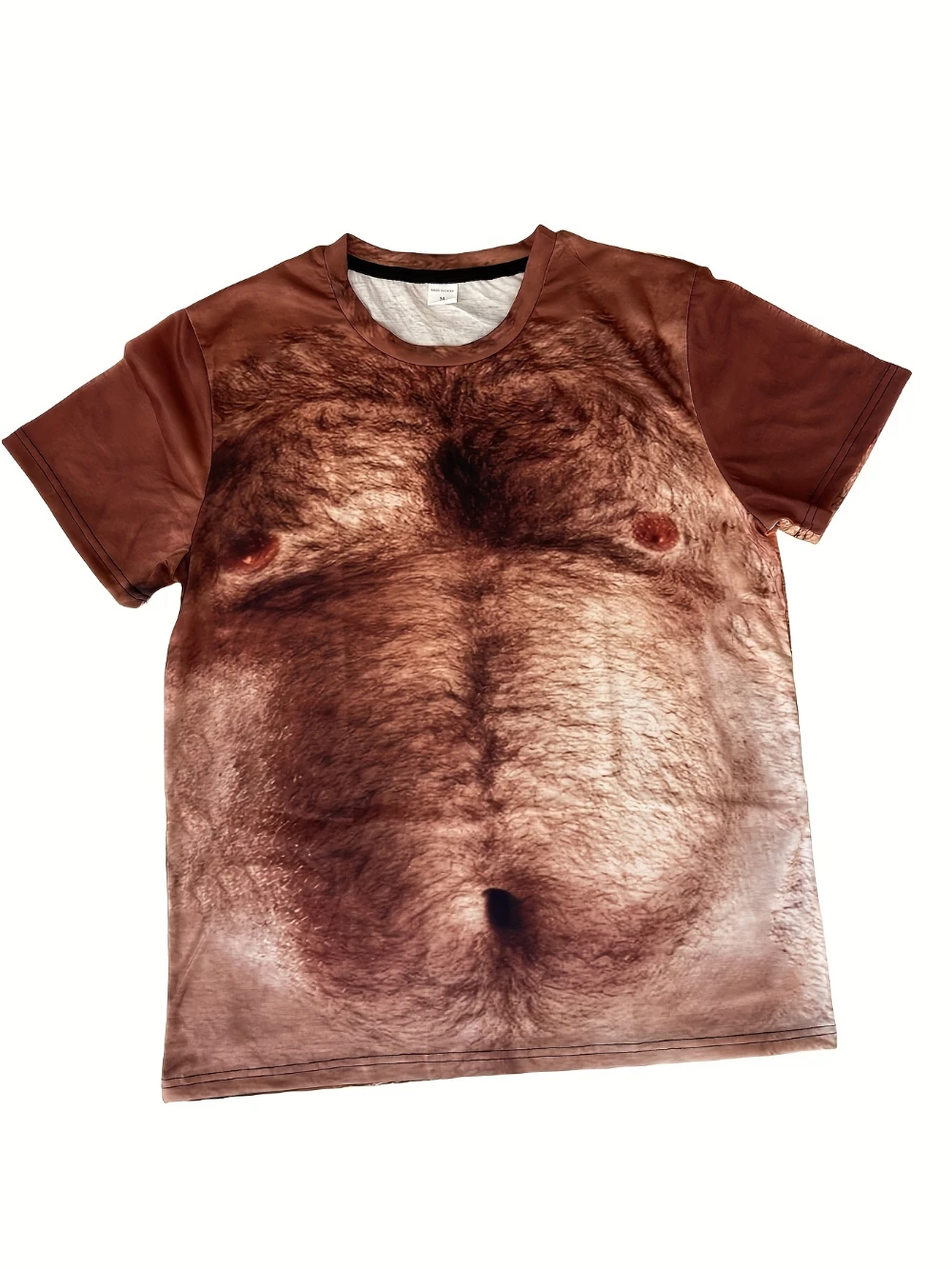 Color: Beige, Size: L - Men's 3D Belly Print T-Shirt Crew Neck Short Sleeve Regular Version Four Seasons Casual Streetwear Summer Light Fashion Top
