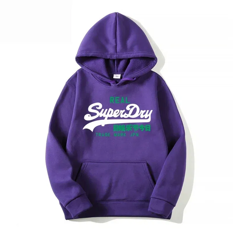 Color: PURPLE, Size: XXL - spring autumn superdry printed Men women Hoodies Fleece Warm Mens Sweatshirt Fashion Men Fleece Warm Sweatshirt