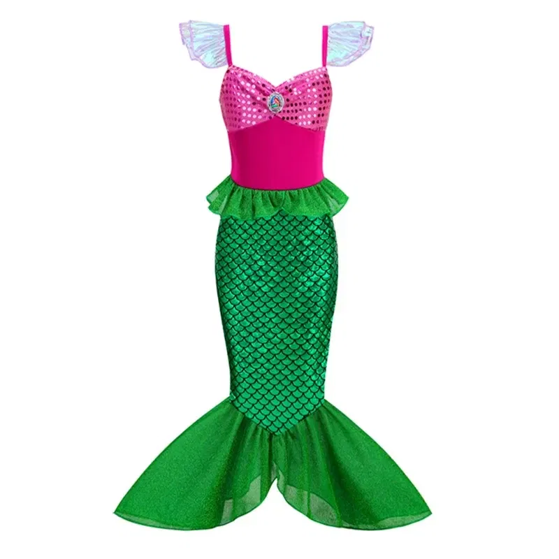 Color: Brown, Kid Size: 4T - Disney Little Mermaid Ariel Costumes for Girls Princess Dress Cosplay Halloween Carnival Kids Birthday Party Dress Up Clothing