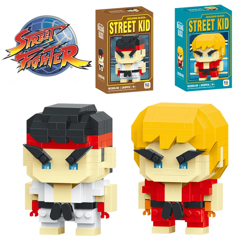 Size: S, Color: Blue, Ships From: CHINA - Anime Street Fighter Fighting Game Action Building Blocks KenMasters Hoshi Ryu ABS Kawaii Toys Building Blocks Gift For children
