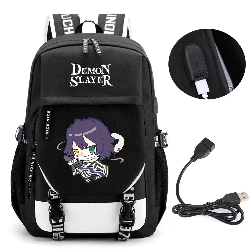 Color: Dark Grey - Anime Demon Slayer Kamado Nezuko Backpack School Book Bags Mochila Travel USB Port Bag Laptop Boy Girls Gift