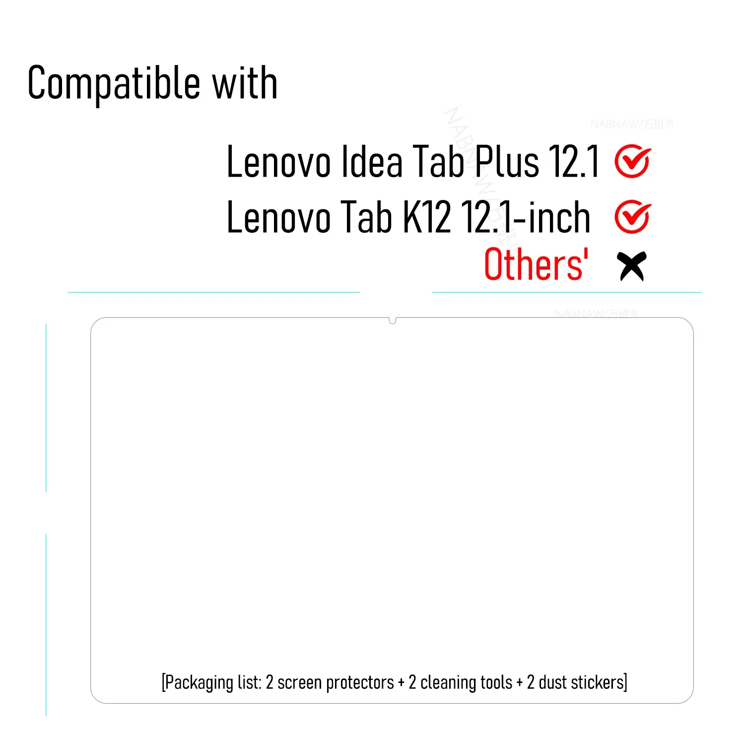 Color: Yellow - For Lenovo Idea Tab Plus Full HD Tempered Glass Film Screen Protector On Lenovo Tab K12 12.1 Tablet Scratch Proof Cover 2-Pack