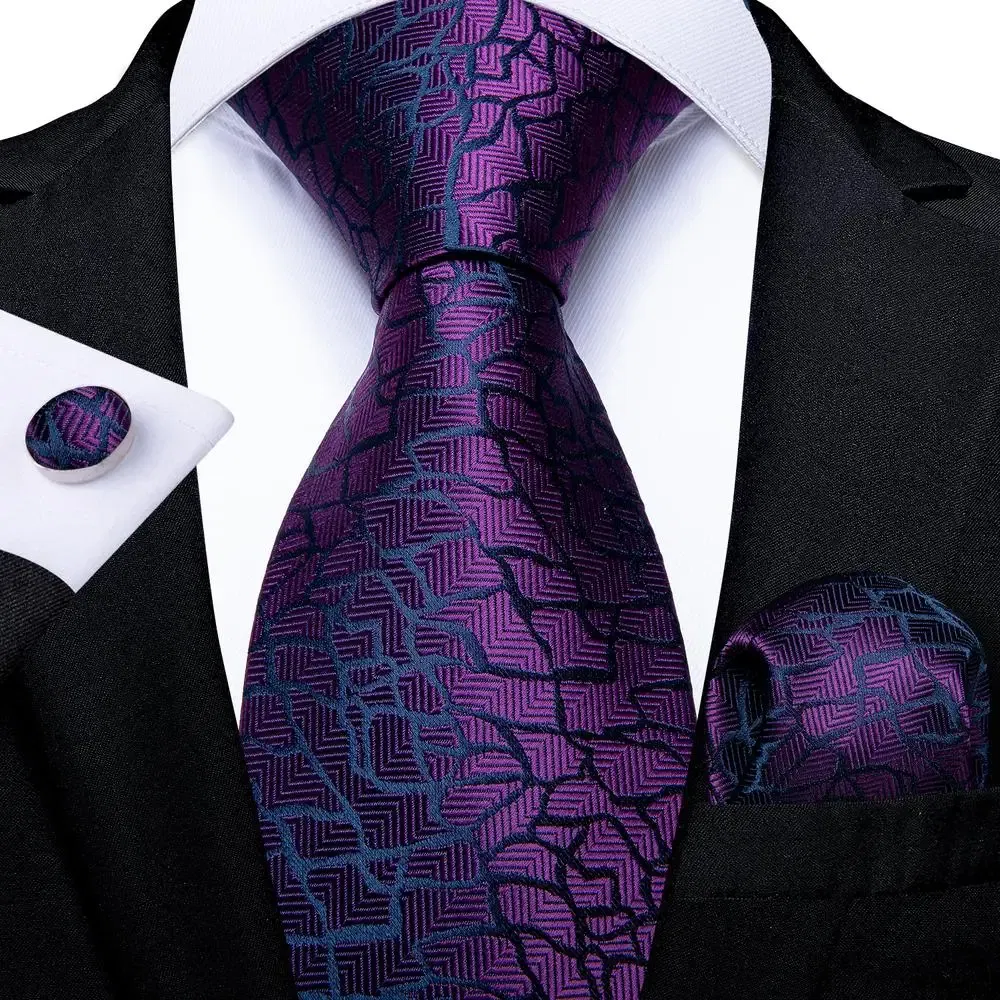 Color: Orange - Hi-Tie Purple Paisley Silk Elegent Tie for Men Novelty Design Handky cufflink Tie Set Party Business Wedding Dropshipping