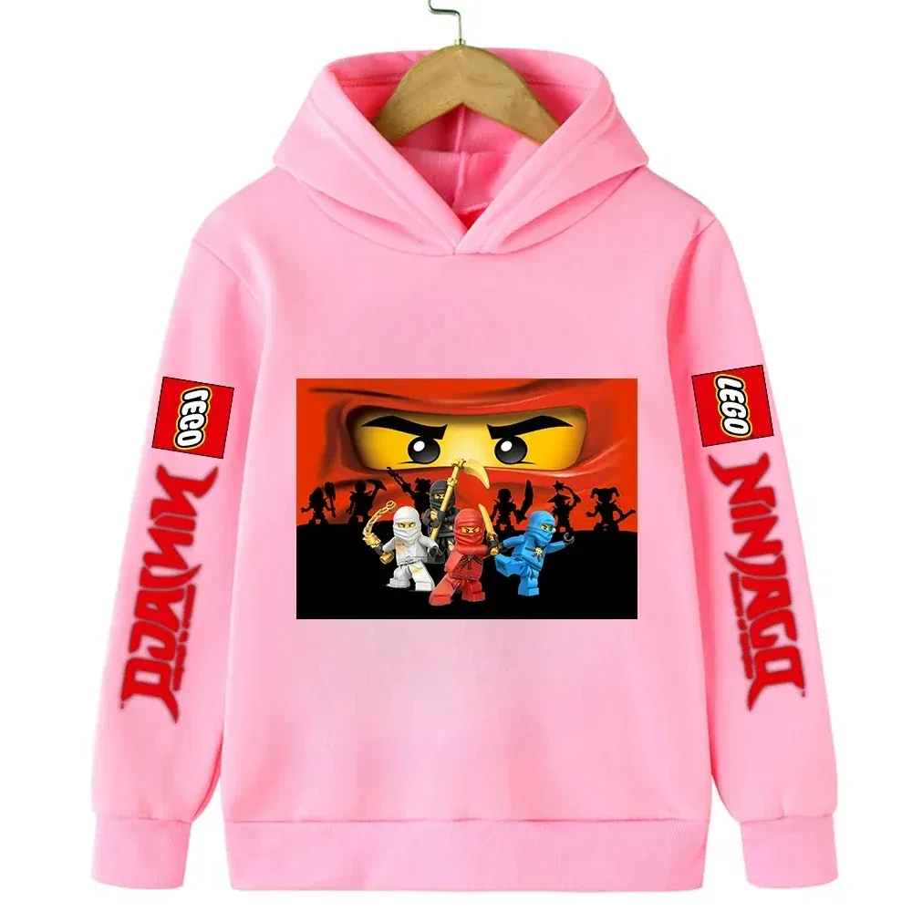 Color: Khaki, Kid Size: 5 - Lego Phantom Ninja Cartoon Children's Hooded Hoodies Casual Sports Sweatshirt 3-13 Year Old Boy Kid Baby Girls Clothes Pullover