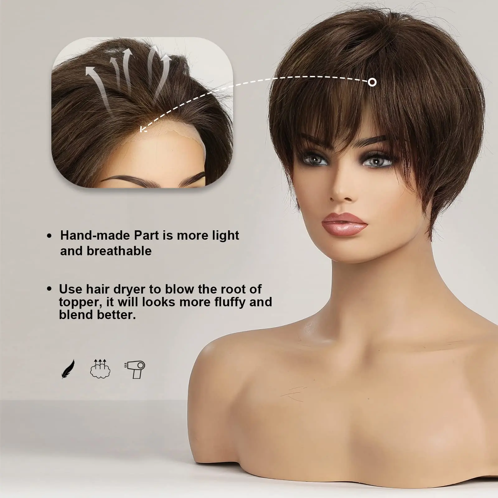 Hair Color: OT Marsala - 100% Remy Human Hair Wigs Brown Short Pixie Cut Lace Front Wig for Women HD Transparent Human Hair Lace Frontal Wigs