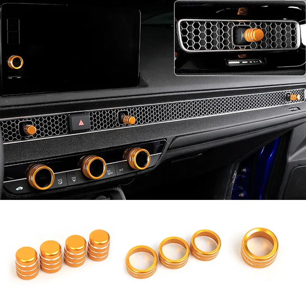 Color Name: black, Ships From: CHINA - Air Conditioning Knob Cover For Honda Civic 11th Gen 2022 CRV 2023 Aluminum Alloy A/C Engine Button Outer Ring Cover Accessories