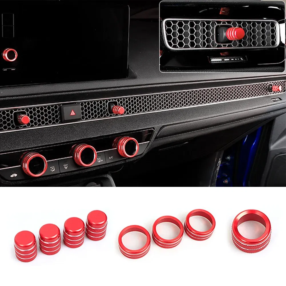 Color Name: black, Ships From: CHINA - Air Conditioning Knob Cover For Honda Civic 11th Gen 2022 CRV 2023 Aluminum Alloy A/C Engine Button Outer Ring Cover Accessories