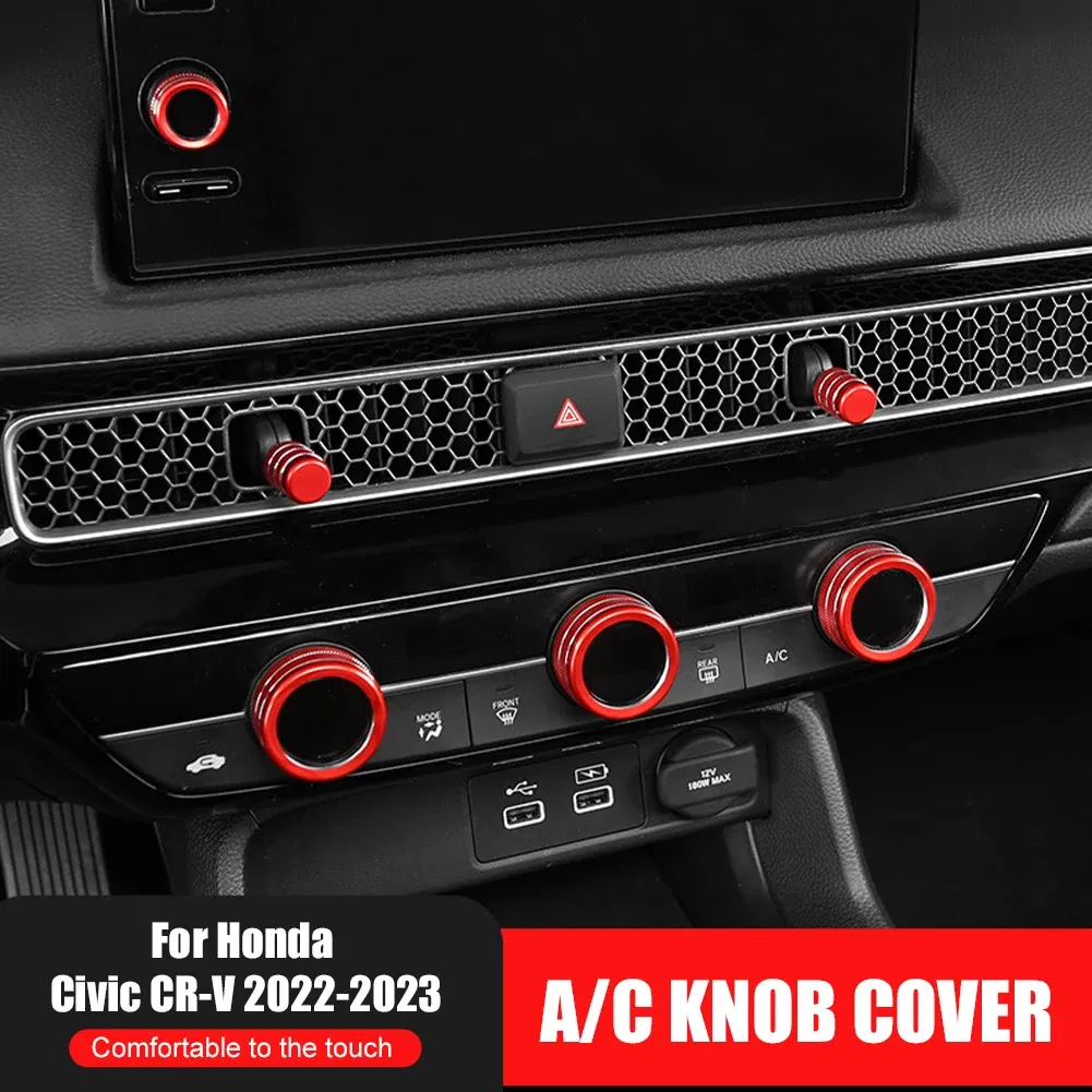 Color Name: black, Ships From: CHINA - Air Conditioning Knob Cover For Honda Civic 11th Gen 2022 CRV 2023 Aluminum Alloy A/C Engine Button Outer Ring Cover Accessories