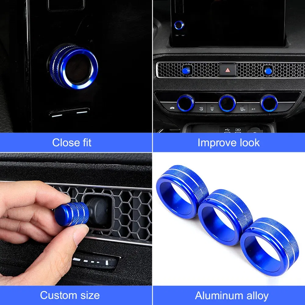 Color Name: black, Ships From: CHINA - Air Conditioning Knob Cover For Honda Civic 11th Gen 2022 CRV 2023 Aluminum Alloy A/C Engine Button Outer Ring Cover Accessories