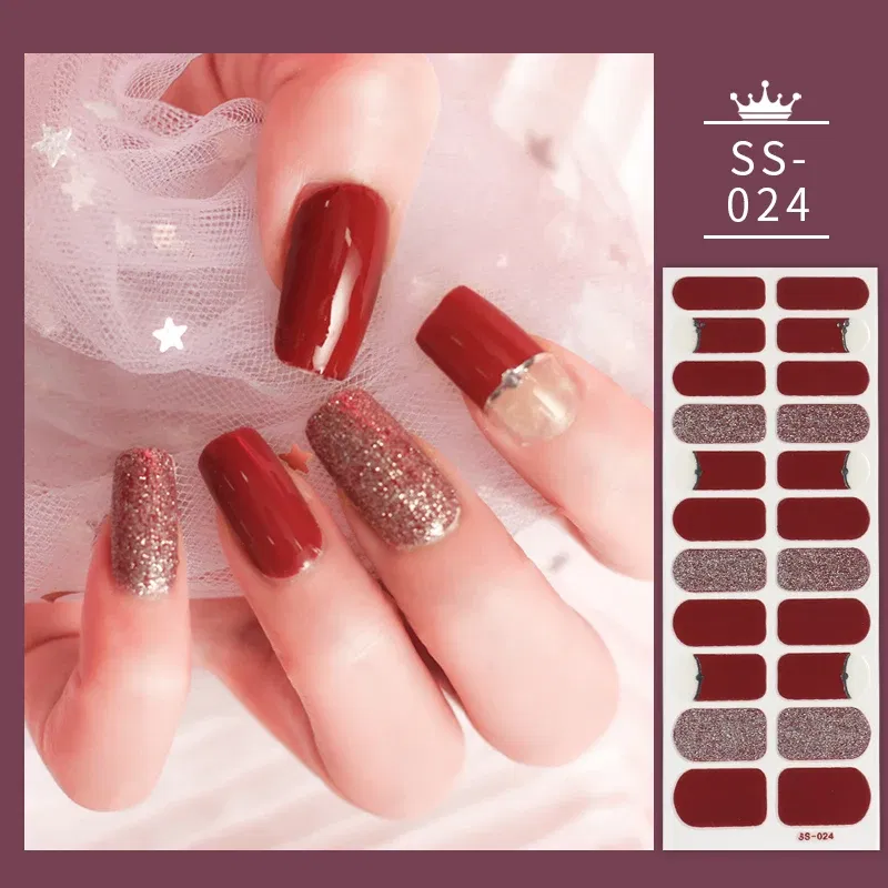 Color: Gold - 22 Tips Blue and White Shiny Speckles Nail Art Sticker Full Cover Nail Stickers Last Update Nail Wraps Lot Sticker for Nails
