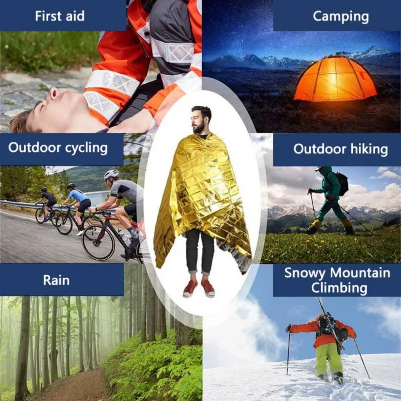 Color: Red, Ships From: CHINA - Emergency Thermal Poncho Blanket Lightweight Folding Water Resistant Windproof Sunshade Reusable First Aid Camping Mat Pad