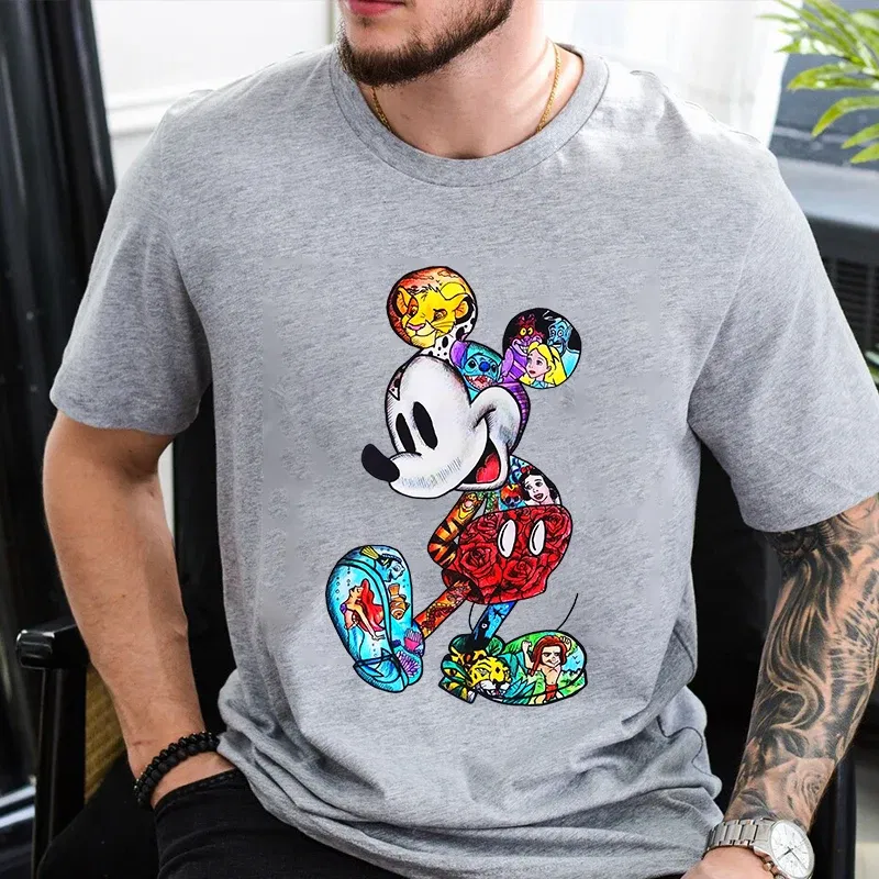Color: black, Size: M - Disney Couples Mickey Mouse Minnie Print T-shirt Couples Men's and Women's Cotton Short Sleeve Casual Tops