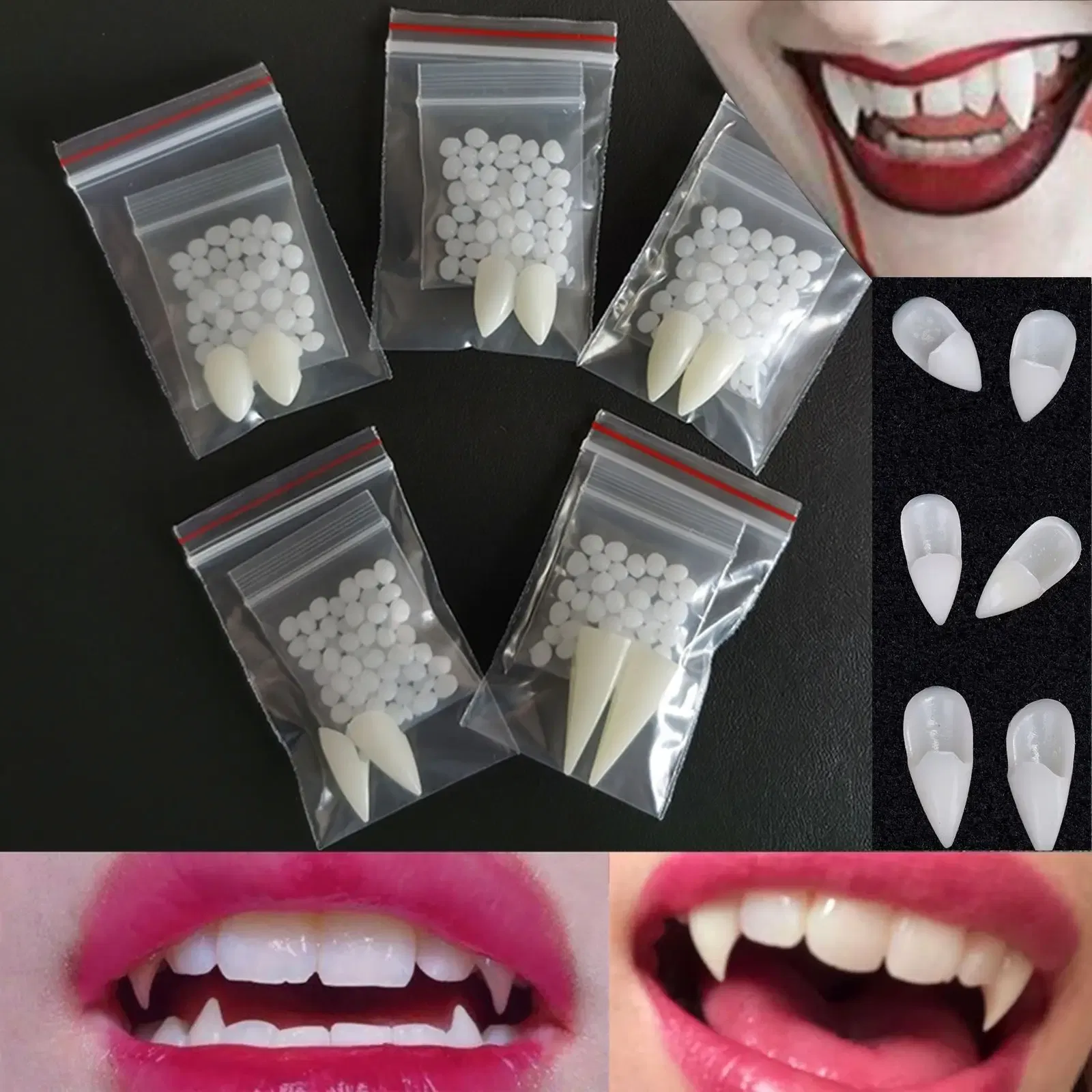 Color: light green - Halloween Decoration Vampire Teeth Fangs Dentures Props Halloween Cosplay Props False Fangs With Solid Glue Halloween Props