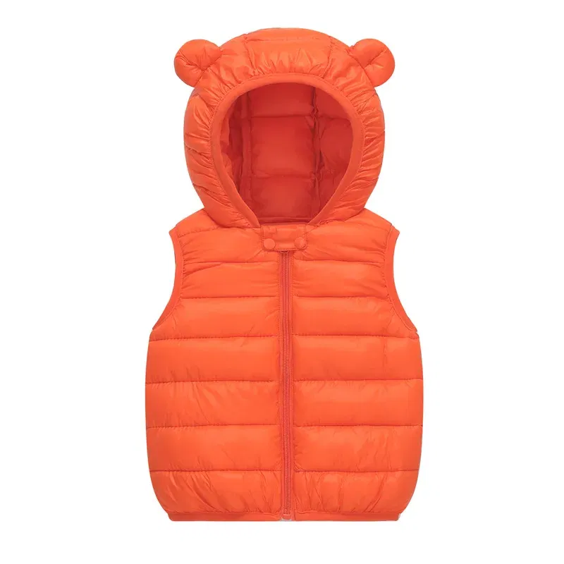 Color: Orange, Kid Size: 24M - Baby Boys Girl Warm Down Vest Toddler Cotton Waistcoat Children Autumn and Winter Clothes Kids Hooded Jackets 1-6 Years Old