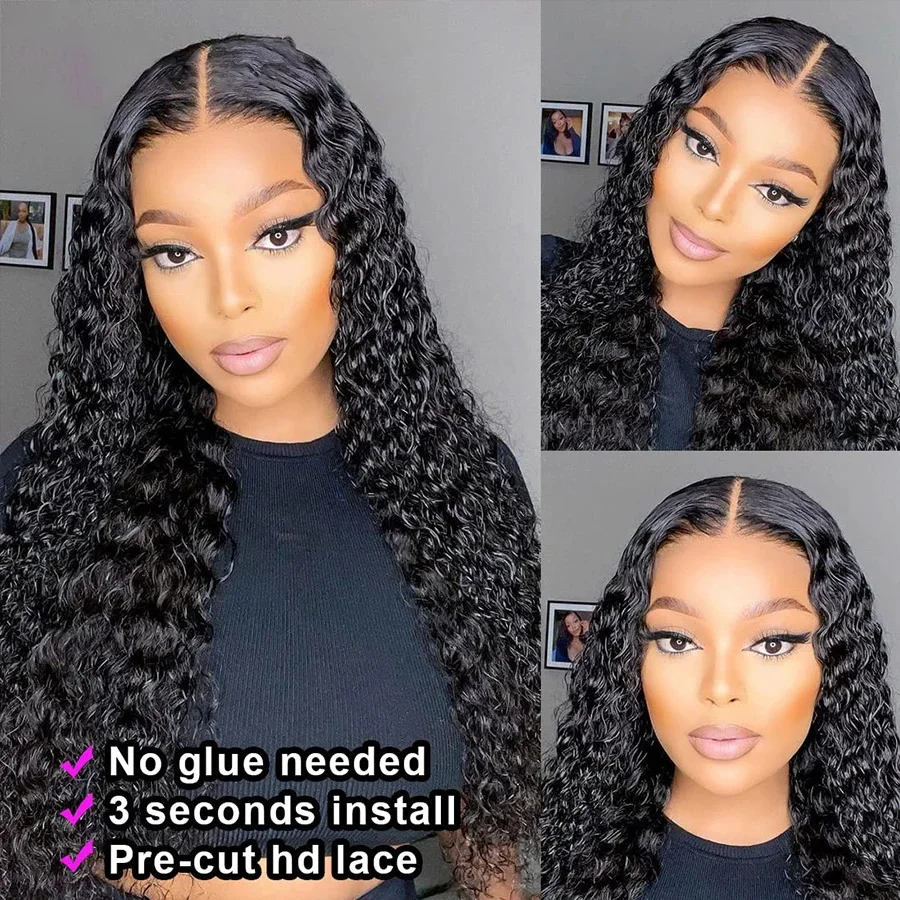 Hair Color: #4, Density: 190%, Ships From: CHINA, Stretched Length: 32inches - Glueless Wig Human Hair Ready To Wear Curly Wigs Human Hair Lace Frontal Wig Glueless Wig 100% Human Hair 5x5 Closure Wig