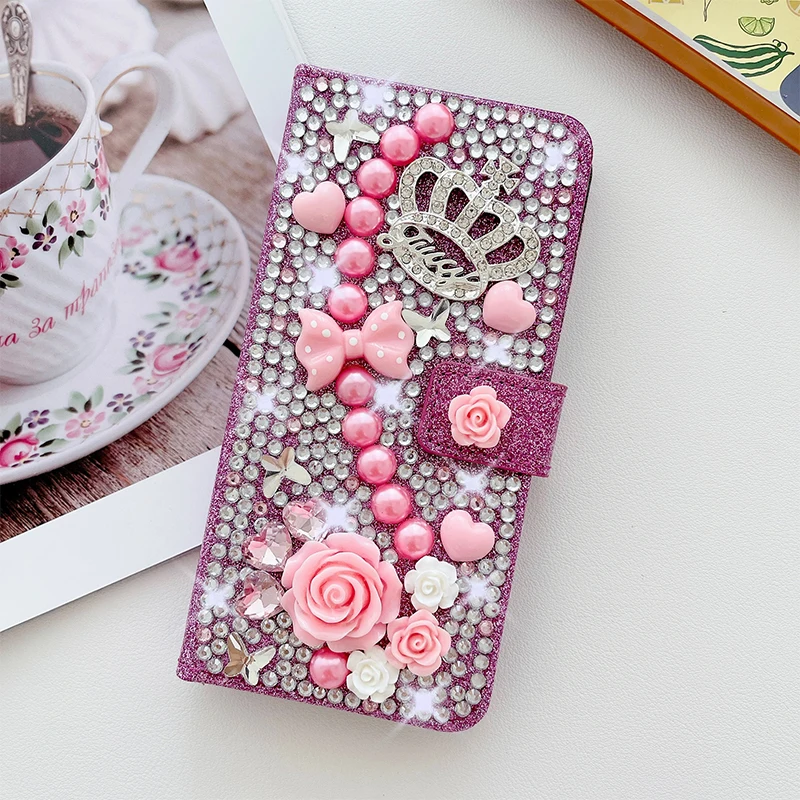 Color: PURPLE, Material: Denim - Wallet Glitter Case For Samsung Galaxy S24 FE S23 Ultra S22 Plus S21 S20 A13 A14 A15 A16 A53 A54 A55 A34 Flip Luxury Leather