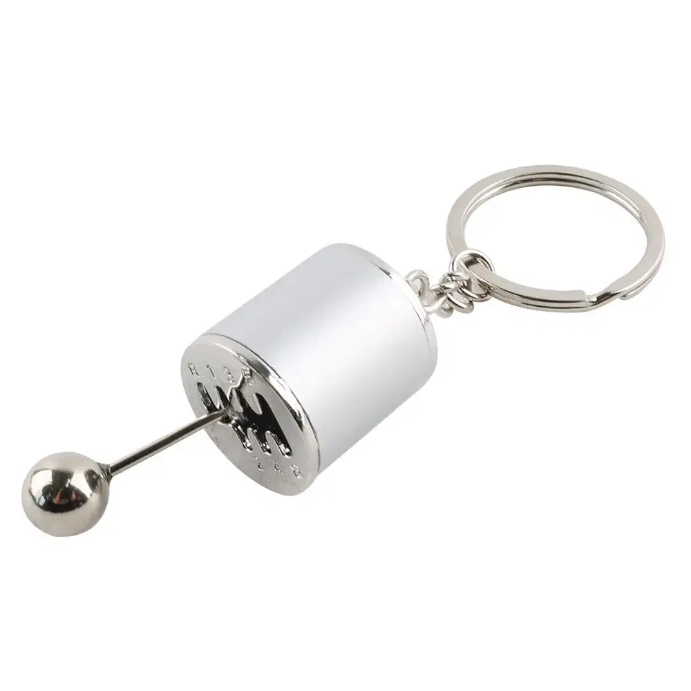 Color Name: Silver - Aluminum Shiftable Gear Shift Knob Stick Box 6-Speed Shifter Style Keychain Ring