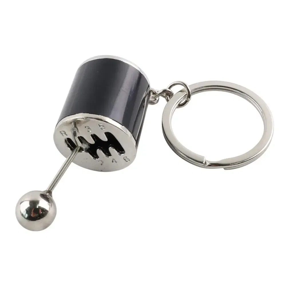 Color Name: Silver - Aluminum Shiftable Gear Shift Knob Stick Box 6-Speed Shifter Style Keychain Ring