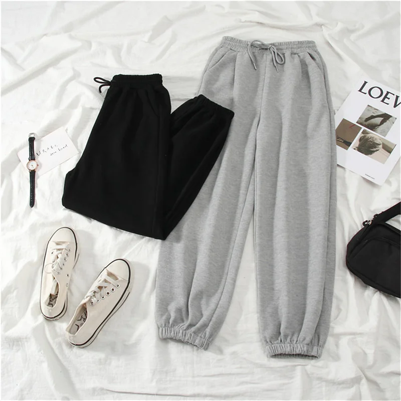 Color: Beige, Size: XXL - Gray women Sweatpants Autumn New Baggy Fashion Oversize Sports Pants Black winter thick Joggers Streetwear Trousers