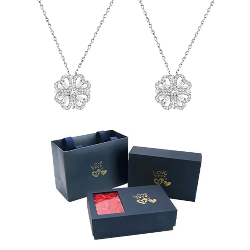 Metal color: Silver Plated, Ships From: CHINA - 2024 Lucky Four-leaf Clover Necklace In Black Box With Logo For BR Shopper