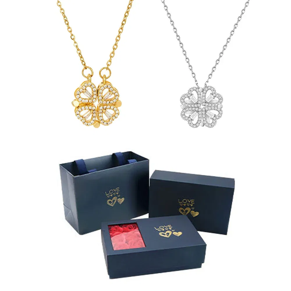 Metal color: Silver Plated, Ships From: CHINA - 2024 Lucky Four-leaf Clover Necklace In Black Box With Logo For BR Shopper