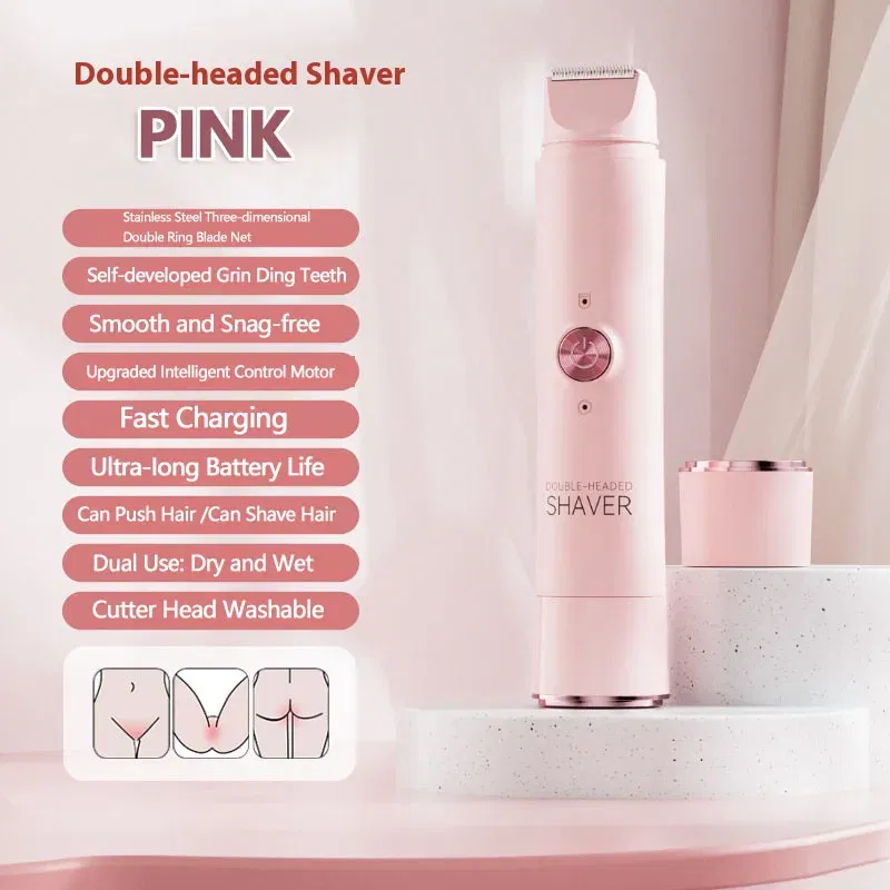Color: black - Double Head Electric Epilator Women Rechargeable Painless Hair Remover Shaver for Body Private Areas Bikini Gentle Trimming