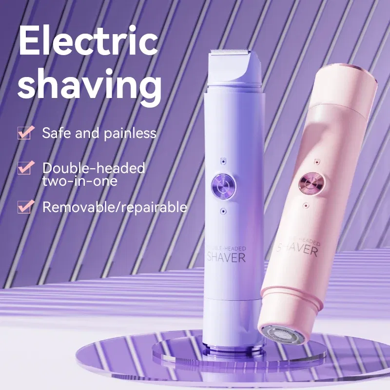 Color: black - Double Head Electric Epilator Women Rechargeable Painless Hair Remover Shaver for Body Private Areas Bikini Gentle Trimming