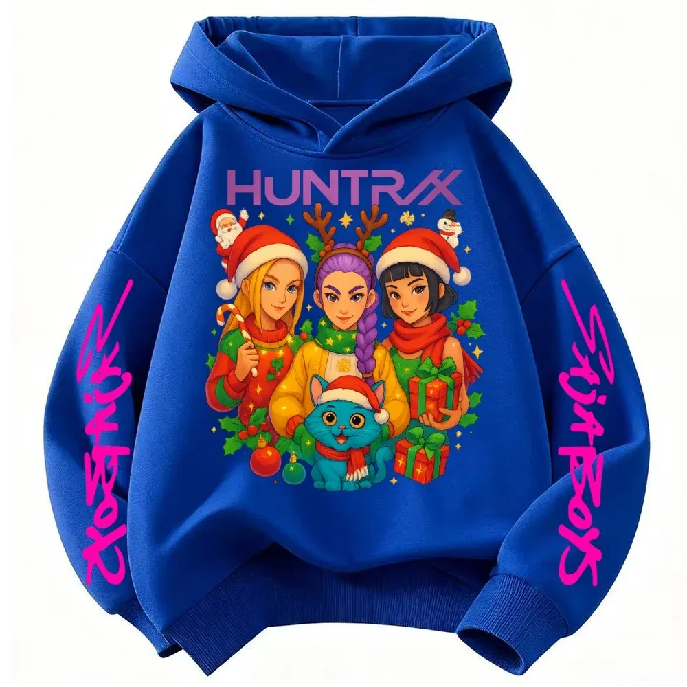 Color: black, Kid Size: 6 - KPop Demon Hunters Christmas Hoodie Girls Fashion Casual Sweatshirt Movie Kids K-Pop Demon Hunters Hooded Tops