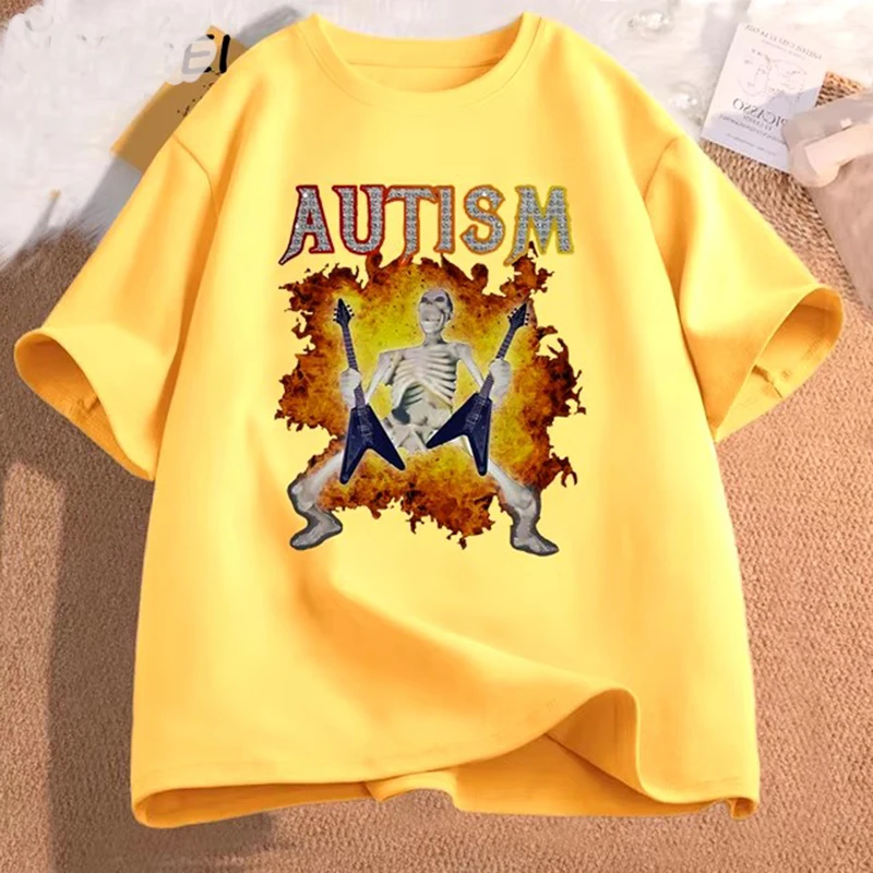 Color: WHITE, Size: S - Autistic Funny Skeleton T Shirt Women Men Autism Edgy Skeleton Meme T-shirt Casual Short Sleeve Tshirt Round Neck Clothes
