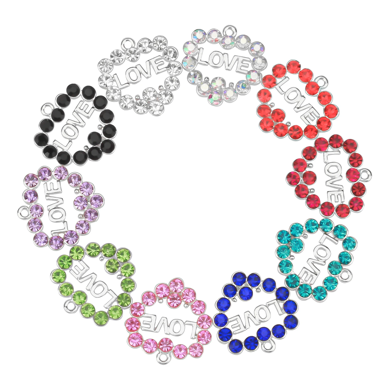 Metal color: Gold-color, Ships From: CHINA - 10pcs Love Heart Charms with Rhinestone Fit for Bracelet Bangle Making DIY HT0072-HT0073