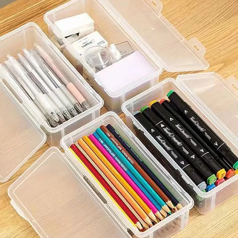 Color: Burgundy - 1/2/3/4pcs Plastic Translucent Pencil Case Large Capacity Pencil Boxes Portable Storage Organizer Box Student Office Supplies
