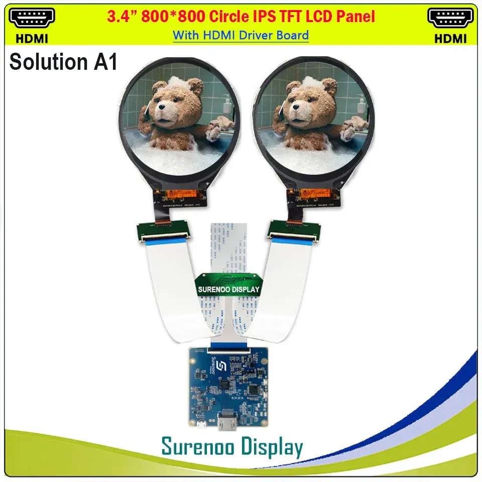 Color: Red - 3.4" Inch HDMI-Compatible 800*800 Double Dual Round Circle Circular IPS TFT LCD Module Screen Display Panel LCM TM034XVZP01