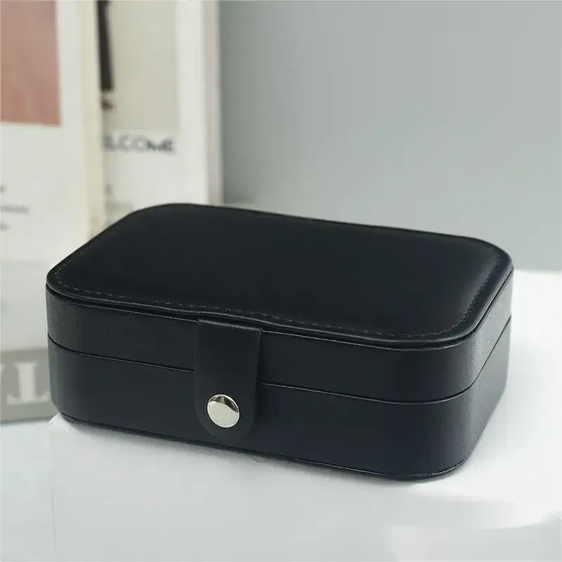 Color: black - 2023 Portable Jewelry Box Jewelry Organizer Display Travel Jewelry Case Boxes Button Leather Storage Zipper Jewelers Joyero