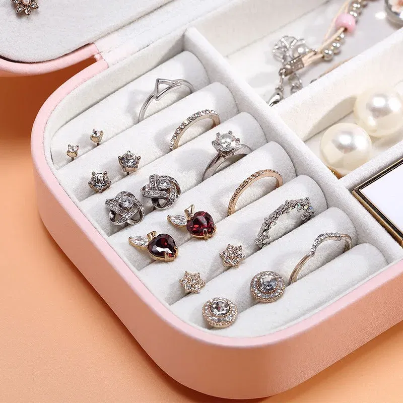 Color: black - 2023 Portable Jewelry Box Jewelry Organizer Display Travel Jewelry Case Boxes Button Leather Storage Zipper Jewelers Joyero