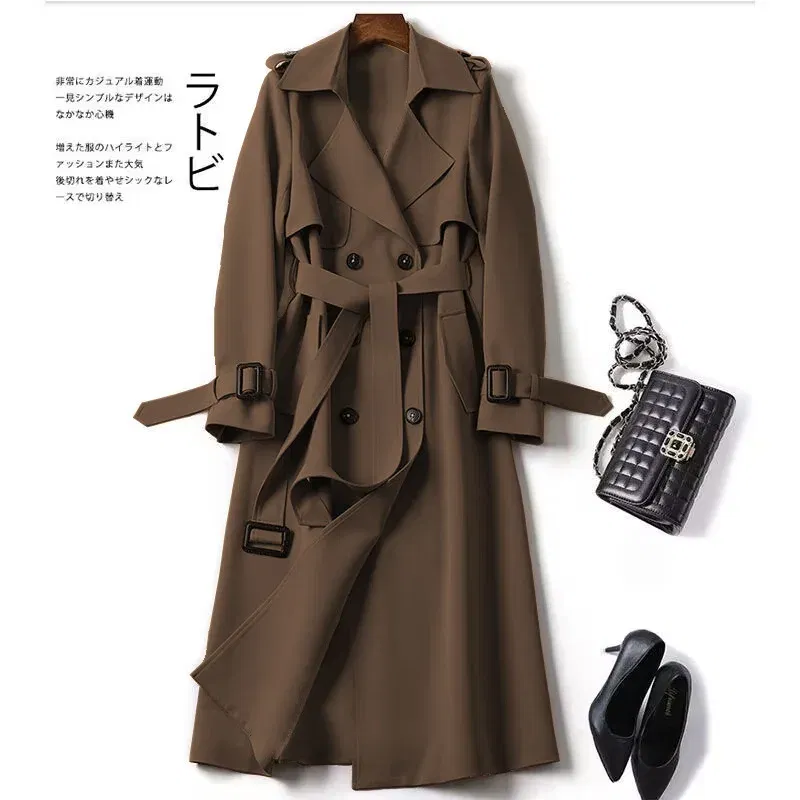Color: Blue, Size: XL - Autumn Winter Long Sleeve Trench Coat For Women 2024 Fashion Loose Office Lady Long Outerwears Jacket Coats Female Clothing